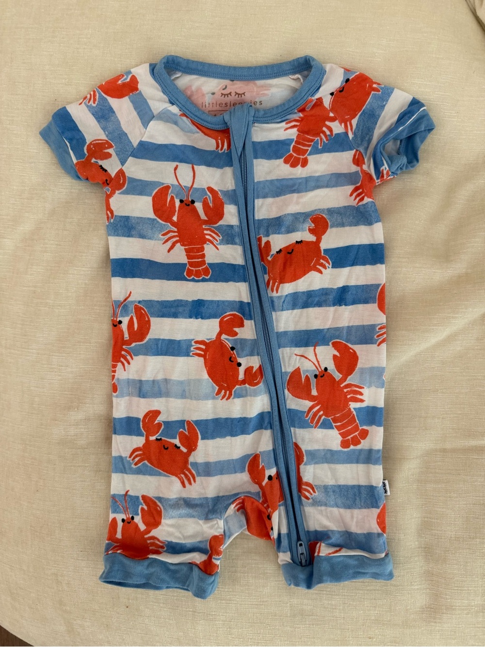 Little Sleepies Blue & White Stripe Crab Short Sleeve One-Piece